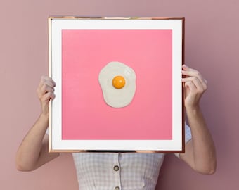 Sunny Side Up Egg Print, Pink Kitchen Wall Art, Breakfast Decor, Retro Brunch Poster