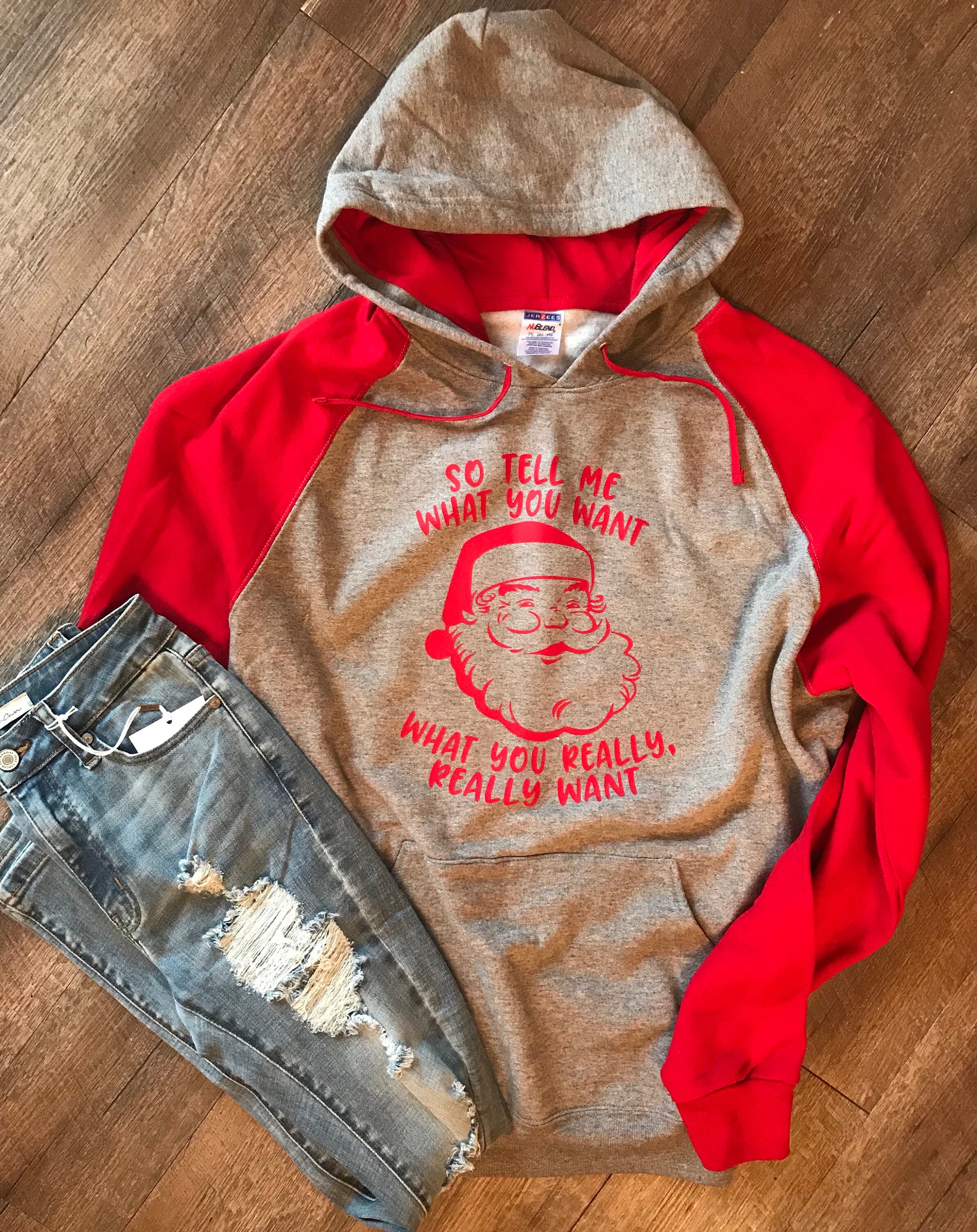 Alors me dire ce que vous voulez ce que vous voulez vraiment Santa hoodie raglan rouge à capuche Noël cadeau de Noël Alors me dire que ce que dire vous voulez ce que vous voulez vraiment Santa hoodie raglan rouge à capuche Noël cadeau de Noël ecede6