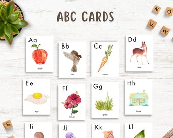Alphabet Flashcards, Toddler Preschool Flashcards, ABC Flashcards, Watercolor Alphabet Flash Cards, Homeschool Printable Alphabet Cards
