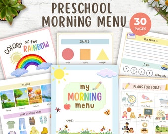 PRESCHOOL Morning Menu, Homeschool Morning Menu, Morning Menu Kindergarten, Toddler Morning Basket, Homeschool Printables, Preschool Binder