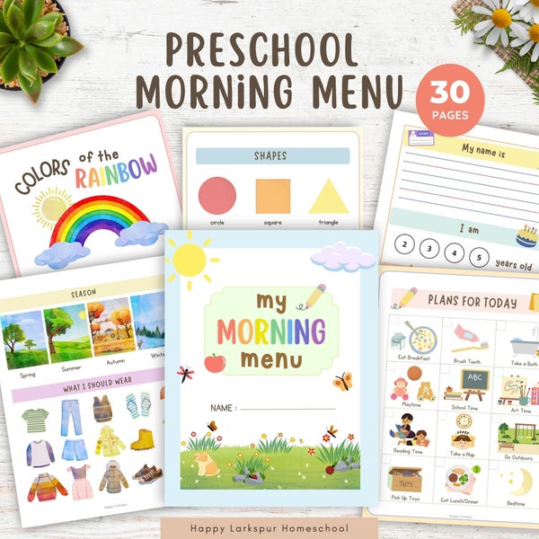 PRESCHOOL Morning Menu, Homeschool Morning Menu, Morning Menu Kindergarten, Toddler Morning Basket, Homeschool Printables, Preschool Binder