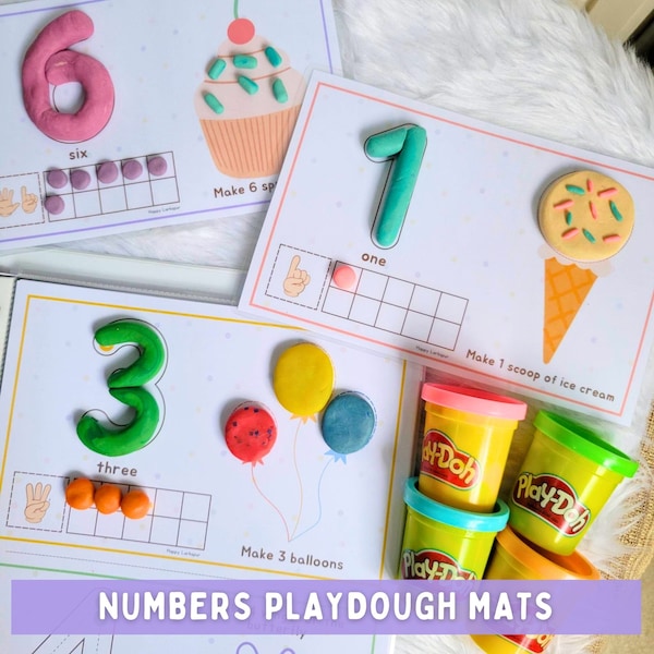 Números Playdough Mats, Tapetes de masa de juego preescolar imprimibles, Tapetes de conteo para niños, Montessori, Actividad preescolar, Aprendizaje en casa