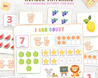 Number Matching Preschool, Counting Activity for Kids, Homeschool Printables, Preschool Binder Preschool Curriculum Preschool Activities