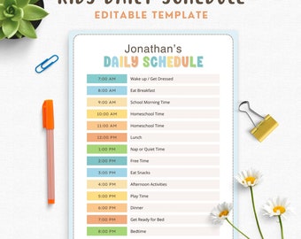Kids Daily Schedule Template Printable, Editable PDF Homeschool Daily Routine Chart Kids Daily Schedule Routine, Kids Daily Checklist Chart