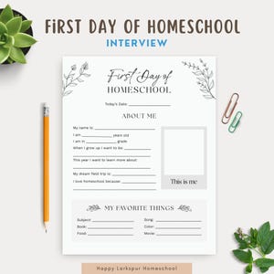 First Day of Homeschool Interview, Printable Black & White Back to School Worksheet, Homeschool Printable,1st Day Memory Homeschool Keepsake