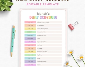 Kids Daily Schedule Template, Homeschool Daily Routine, Editable Pdf, Daily Routine, Pdf, Kids Routine Chart Kids Daily Checklist