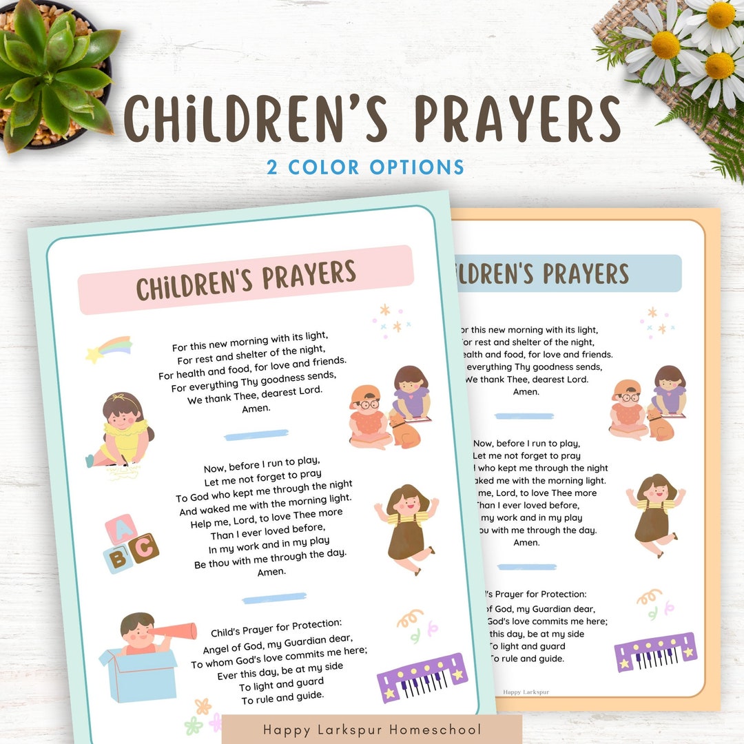 Children's Prayers Morning Menu Pages, Kids Prayers, Kids Prayer Wall ...
