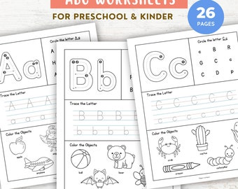 Alphabet Arbeitsblätter für die Vorschule, ABC Arbeitsblätter, Kindergarten-Vorschulaktivität, Homeschool Printables, Alphabet Arbeitsblätter A bis Z