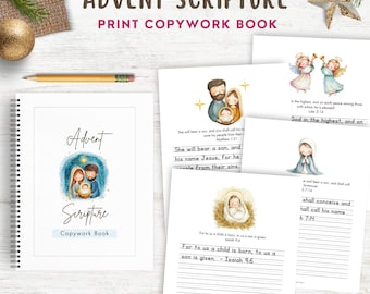 Advent Christmas Bible Verse Copywork, Bible Verse Handwriting Practice, Nativity Scripture, Charlotte Mason Copy Work Homeschool Printable