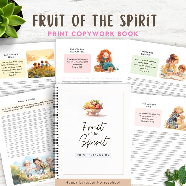 Fruit of the Spirit Copywork Book, Scripture Handwriting Practice, Charlotte Mason Copywork Homeschool Printable, Bible Copywork Sheets