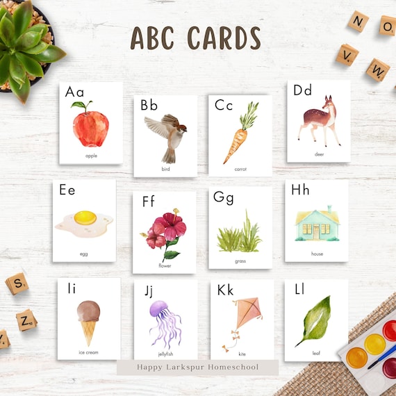 Alphabet Flashcards, Toddler Preschool Flashcards, ABC Flashcards, Watercolor Alphabet Flash Cards, Homeschool Printable Alphabet Cards