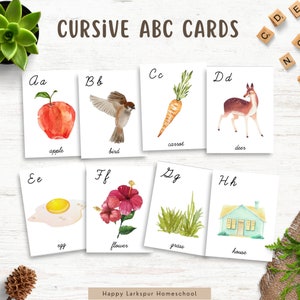Cursive Alphabet Flashcards, Toddler Preschool Flashcards, Cursive ABC Flashcards, Watercolor Alphabet Flash Cards, Homeschool Printables