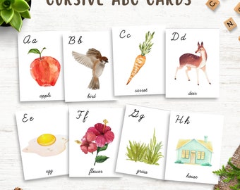 Cursieve Alfabet Flashcards, Peuter Preschool Flashcards, Cursieve ABC Flashcards, Aquarel Alfabet Flash Cards, Homeschool Printables