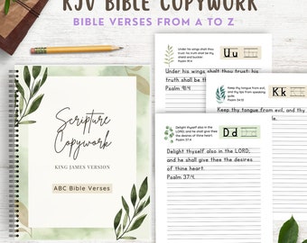 KJV ABC Bible Verse Copywork, King James Version Scripture Handwriting Practice, Charlotte Mason Homeschool Printable, KJV Copy Work Sheets