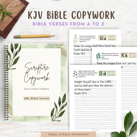KJV ABC Bible Verse Copywork, King James Version Scripture Handwriting Practice, Charlotte Mason Homeschool Printable, KJV Copy Work Sheets