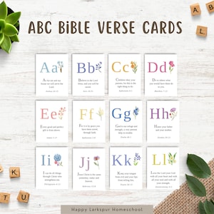 ABC Bible Verse Flashcards, Homeschool Preschool Flashcards, Bible Flashcards, ABC Flashcards, Preschool ABC Bible Printable Flashcards