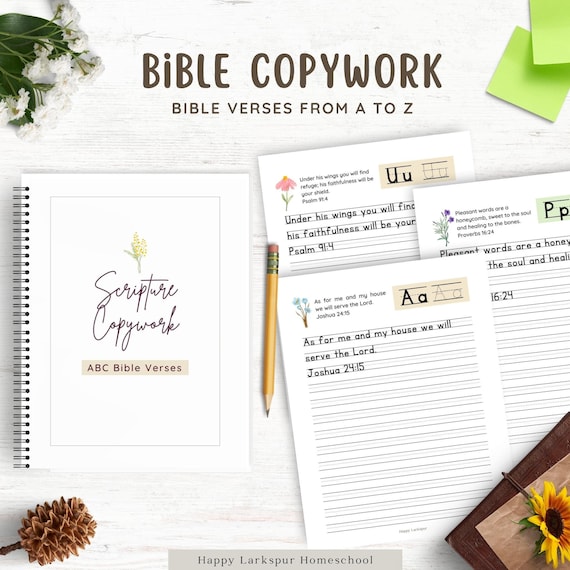 ABC Bible Verse Copywork, Bible Verse Handwriting Practice, Charlotte Mason Homeschool Printable, Charlotte Mason Copy Work Sheets,Scripture