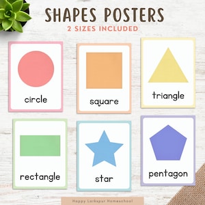 Shapes Poster Classroom, Pastel Color Shapes Poster for Classroom, Homeschool Printable Shapes Posters, Toddler Preschool Shapes Poster