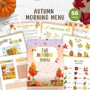 Morning Menu Homeschool Fall, Fall Morning Menu Kindergarten, Fall Morning Binder Toddler Morning Basket, Autumn Homeschool Printable Pages