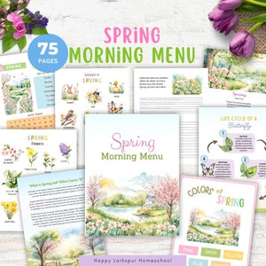Lenteochtendmenu, lenteactiviteit voor kinderen, homeschool-printables, lente-eenheidsstudie voor kinderen, lente-natuurstudie, Charlotte Mason
