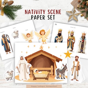 Presepe per bambini, scena della natività di Natale, presepe di carta, presepe di Natale dell'Avvento per bambini, attività stampabile sulla natività