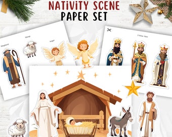 Crèche de Noël pour enfants, crèche de Noël, crèche de Noël en papier, Nativité de l&#39;Avent pour les enfants, activité à imprimer pour la nativité