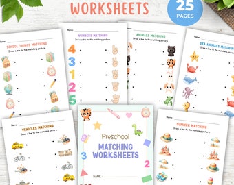 Bijpassende werkbladen voor kinderen, voorschoolse werkbladen, kleuterschoolactiviteit, thuisschoolprintables, educatieve activiteit voor kinderen