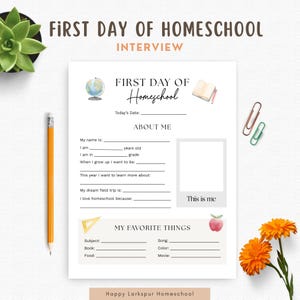 First Day of Homeschool Interview, Printable Back to School Questionnaire, Homeschool Printable, First Day Memory Homeschool Keepsake