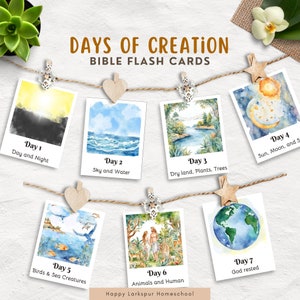 Days of Creation Printable, Days of Creation Flash Cards, Bible Flash Cards for Kids, Homeschool Printables, Sunday School Lesson Preschool