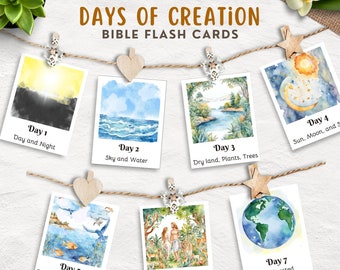 Days of Creation Printable, Days of Creation Flash Cards, Bible Flash Cards for Kids, Homeschool Printables, Sunday School Lesson Preschool