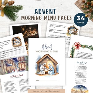 Advent Morning Menu Pages, Charlotte Mason Advent Morning Menu Kindergarten, Advent Homeschool Printables, Advent Copy Work, Picture Study