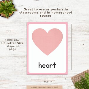 May include: A pink heart shape on a white background, labeled "heart" in black text. The poster is 8.5 inches wide and 11 inches tall, suitable for classrooms and homeschools.