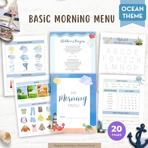 Ocean Theme Basic Morning Menu, Preschool Toddler Morning Menu, Charlotte Mason Homeschool Morning Menu, Kindergarten Morning Menu Basket