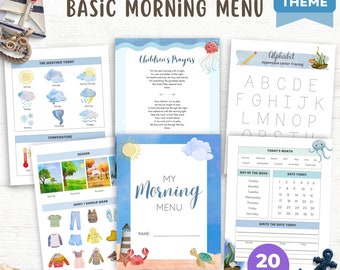 Ocean Theme Basic Morning Menu, Preschool Toddler Morning Menu, Charlotte Mason Homeschool Morning Menu, Kindergarten Morning Menu Basket