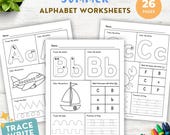 Summer Alphabet Worksheets, ABC Worksheets, Kindergarten Pre-K Preschool Activity, Homeschool Printable, ABC Tracing Book, Summer Worksheets