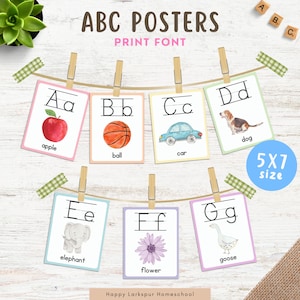 Póster del alfabeto de 5 x 7, pósteres del alfabeto para el aula, impresión de póster del alfabeto, pósteres del alfabeto imprimibles para la educación en el hogar, póster del alfabeto para niños en edad preescolar