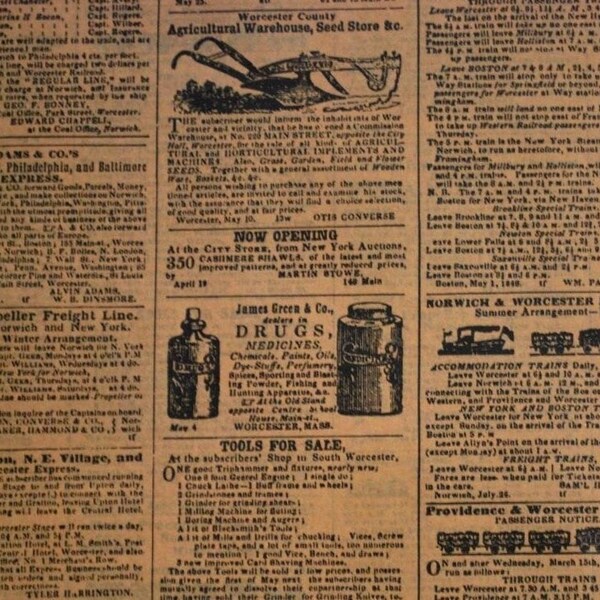 Newsprint - Newspaper Ad Tissue Paper # 391 .... Primitive...Men / Man ....10 large sheets