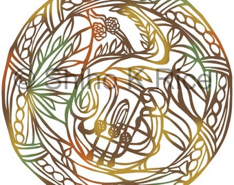 Horn, set of 6 Blank Greeting Cards, Print of Hand-Cut Paper Art, 4.75&quot; x 4.75&quot;