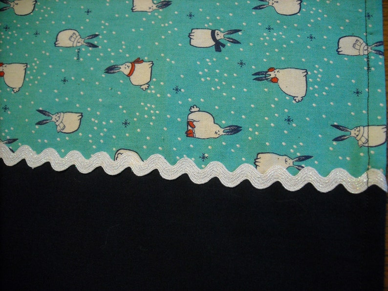 Runner 20 x 68 Snow Bunnies in a Blue Field bordered with darker Blue and Glittery White Rick Rack