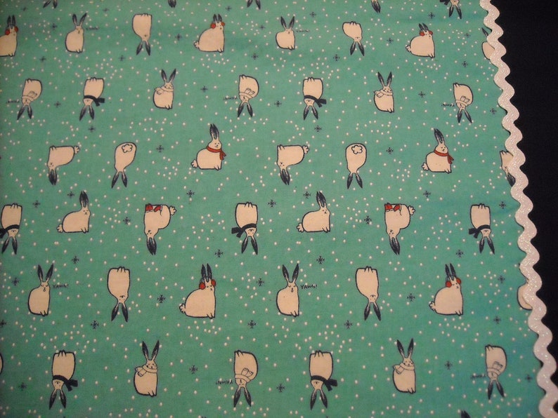 Runner 20 x 68 Snow Bunnies in a Blue Field bordered with darker Blue and Glittery White Rick Rack