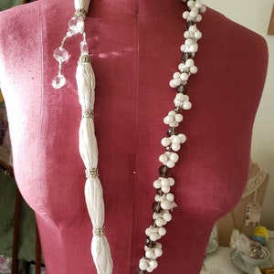 Ornate Vintage Midcentury Beaded Ivory Parachute Silk Statement Necklace - Lucite and Crystal. 1950s. Pinup. Wedding. 1940s. WW2.