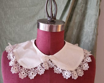 Linen and Lace Peter Pan Collar Antique Edwardian Victorian