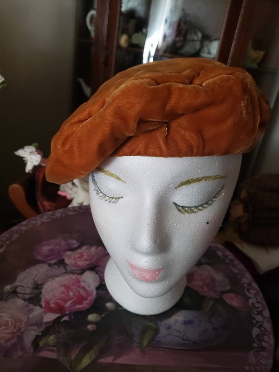 Midcentury Vintage Velvet Beret by Clover Lane - image 1