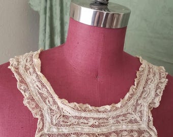 Antique Victorian Lace Collar Embroidery Jabot Yoke Dress Front Edwardian