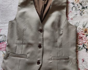Brown Houndstooth Plaid Vest Steve Madden Preppy Toff Unisex Academia Tweed Wool Steampunk Waistcoat XL