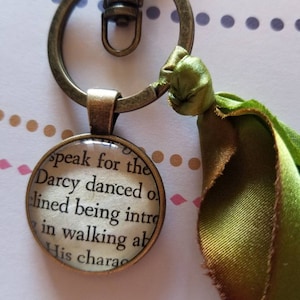 His Character Was Decided - Jane Austen Bag Charm. Zipper Pull. Ornament. Engagement. Bridesmaid. Mr. Darcy. Pride and Prejudice. Silk.
