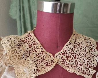 Lace Collar Jabot Yoke Dress Front Antique Victorian Edwardian