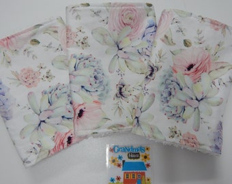 Floral Burp Cloth Pastel Succulents 1 only White Toweling Backed GREAT GIFT IDEA