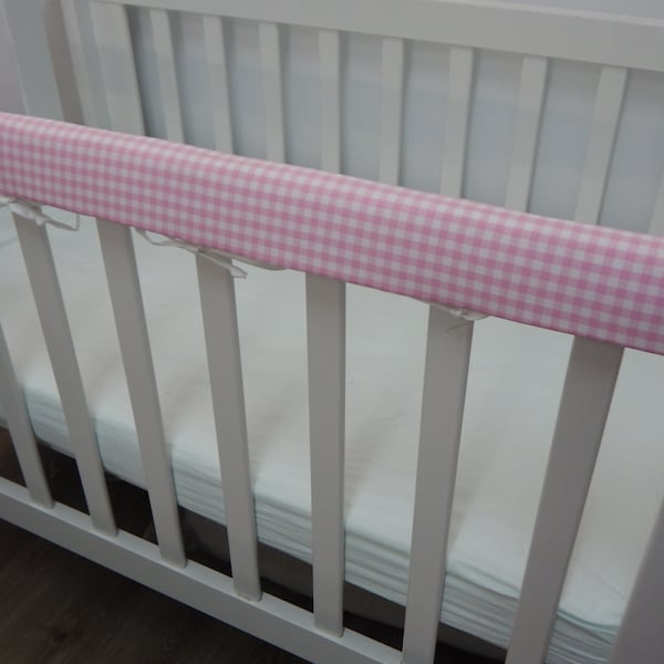 Baby Cot Crib Rail Cover Teething Pad - Soft Pink Gingham - 100% Cotton Fabric