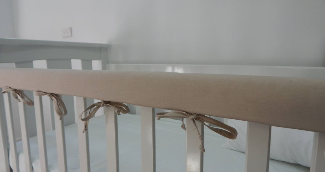 Cot Rail Cover Neutral Beige Crib Teething Pad Taupe Fawn 100 Cotton
